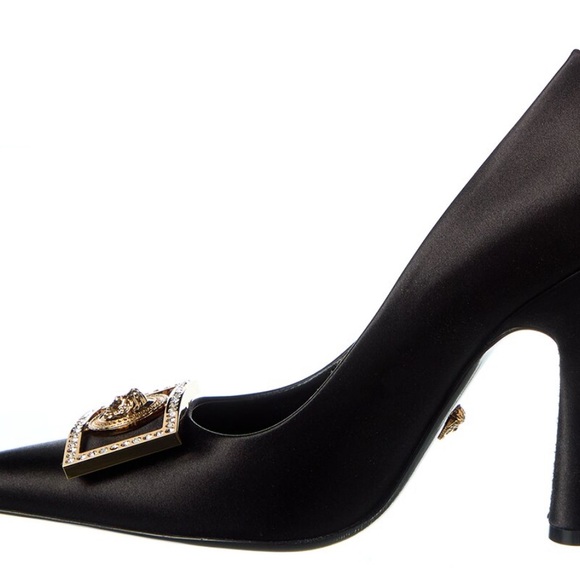 Versace Black Medusa Plaque Satin Pump - Picture 10 of 11